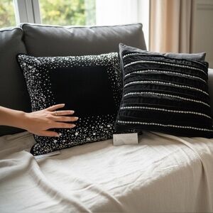 Black Pillows With Silver Beaded Sequin